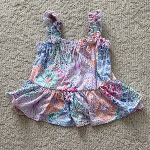 Little Sleepies Doodle Blooms Peplum Flutter Tank